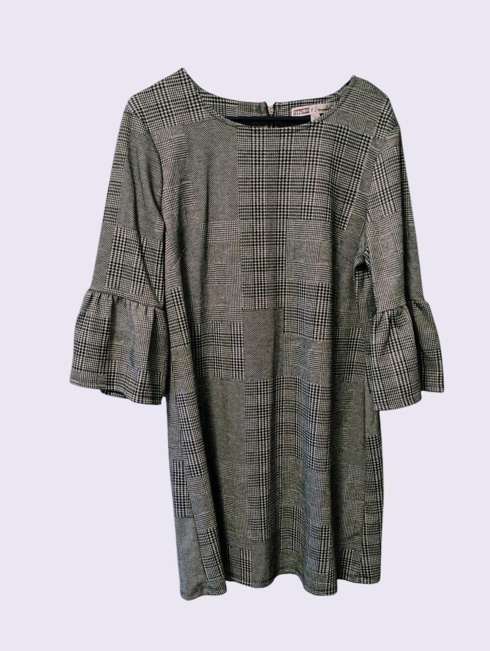 Gypsies & Moondust Gray Plaid Bell-Sleeve Dress sz. XL